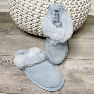 Koolaburra by Ugg Milo Suede Faux Fur Slip On Slipper Light Blue Size 8
